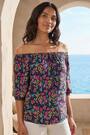 Roman Pink Floral Print Stretch Bardot Top - Image 2 of 6