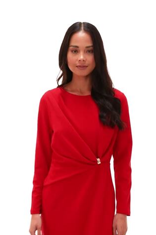 Roman Red Petite Gathered Stretch Midi Dress - Image 2 of 6