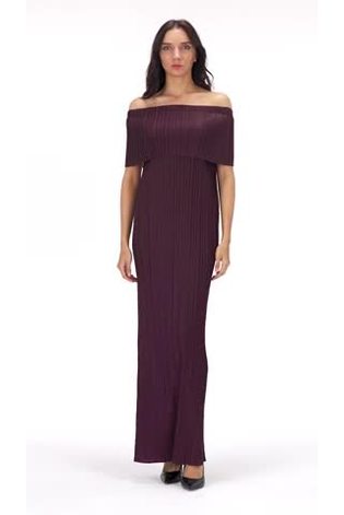 leem Purple Off-Shoulder Plisse Dress - Image 2 of 5 leem Purple Off-Shoulder Plisse Dress - Image 2 of 5