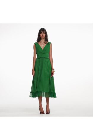 Self-Portrait Green Chiffon Midi Dress - Image 2 of 4