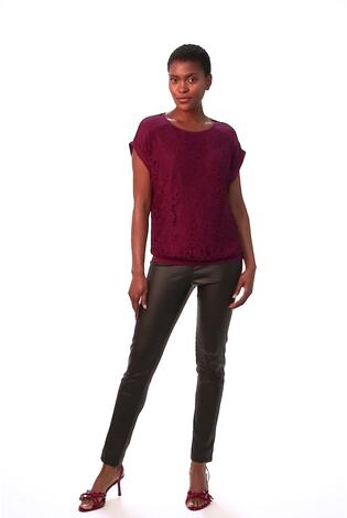 Roman Burgundy Red Lace Panel Stretch Jersey Top - Image 2 of 5