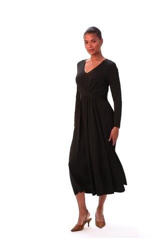 Roman Black Twist Front Stretch Midi Dress - Image 2 of 6