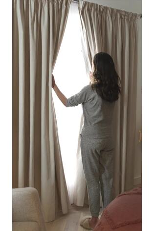 Green Thyme Blackout/Thermal Cotton Eyelet Curtains - Image 2 of 7