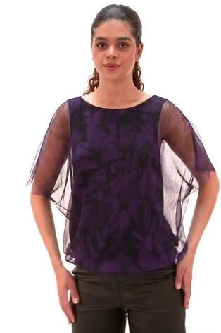 Roman Purple Floral Plisse Bubble Hem Top - Image 2 of 6