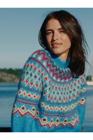 Cobalt Blue Fairisle - Pulover lejer cu mânecă lungă, guler rotund și material din lână - Imaginea 2 din 8