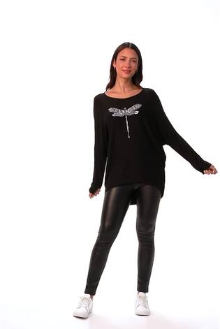 Roman Black Dragonfly Knitted Stretch Top - Image 2 of 6