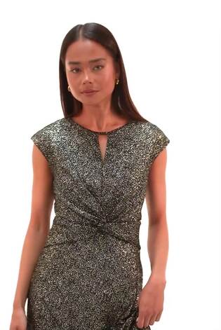Roman Metallic Petite Shimmer Knot Waist Keyhole Dress - Image 2 of 6