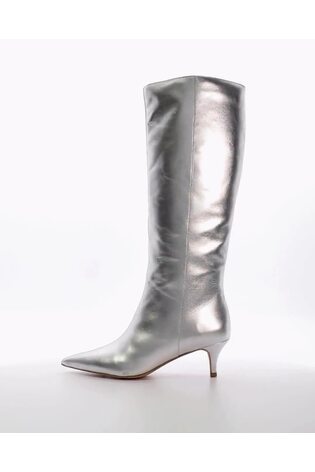 Buy Dune London Silver Standard Fit Smooth Kitten Heel Point Knee High Boots from Next Luxembourg