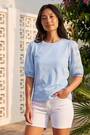 Roman Blue Petite Embroidered Puff Sleeve Top - Image 2 of 5