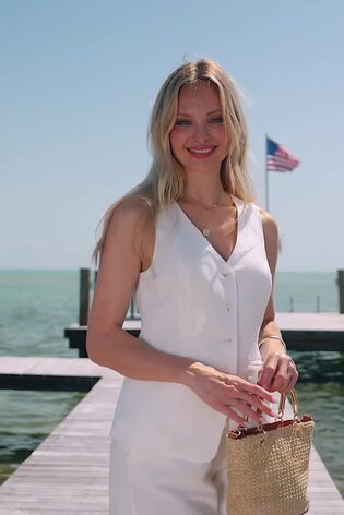 Sosandar White Linen Blend Longline Waistcoat - Image 2 of 6