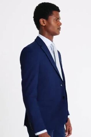 MOSS Blue Slim Fit Slub Suit Jacket - Image 2 of 8
