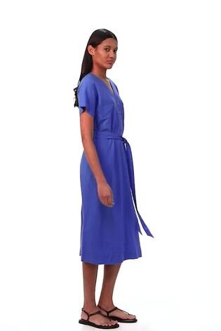 Roman Blue Button Linen Mix Midi Dress - Image 2 of 6