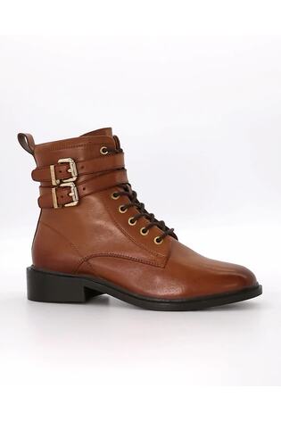 Dune London Natural Double Buckle Lace-Up Phyllis Boots