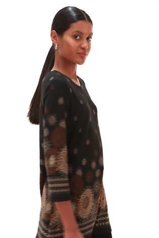 Roman Black Sunflower Printed Tunic Top - Image 2 of 6