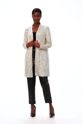Roman Metallic/Sliver Longline Sequin Stretch Jacket - Image 2 of 6