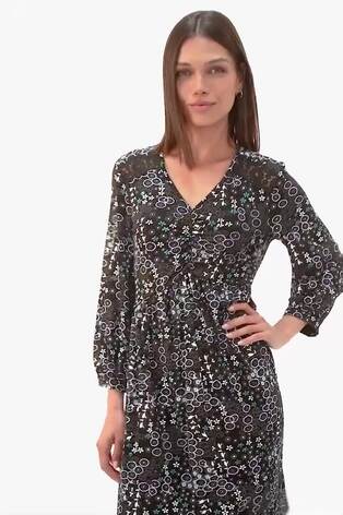Roman Blue Floral Print Lace Trim Dress - Image 2 of 6