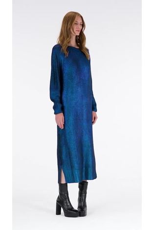 leem Blue Metallic Foil Printed Midi Dress - Image 2 of 5