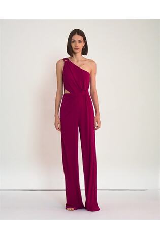 Lauren Ralph Lauren Dark Red Isamy Twist Front Jersey One Shoulder Jumpsuit - Image 2 of 9 Lauren Ralph Lauren Dark Red Isamy Twist Front Jersey One Shoulder Jumpsuit - Image 2 of 9