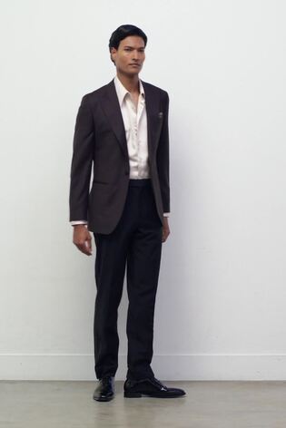 Single-Breasted Polka-Dot Blazer Classic-Fit Wool-Blend in Brown - Image 2 of 11