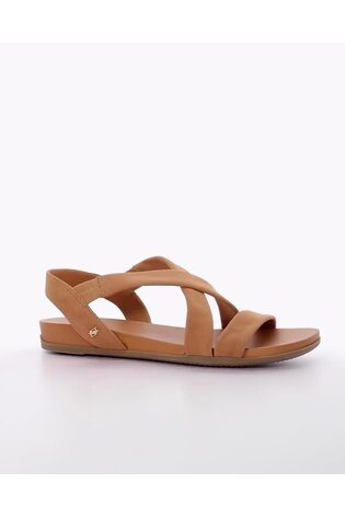 Dune London Brown Regular Fit Landies Cross Strap Comfort Flat Sandals - Image 2 of 8