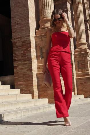 Sosandar Red Kickflare Trousers Contains Linen - Image 2 of 6
