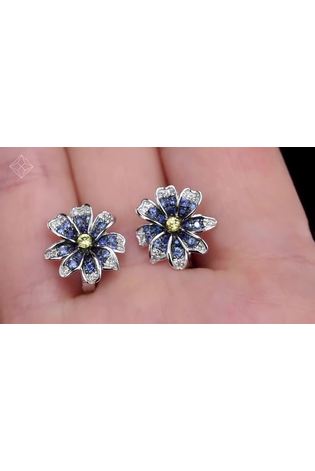 The Diamond Store 9K White Gold Blue and Yellow Sapphire and Diamond Stellato Earrings - Image 2 of 5