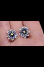 The Diamond Store 9K White Gold Blue and Yellow Sapphire and Diamond Stellato Earrings - Image 2 of 5