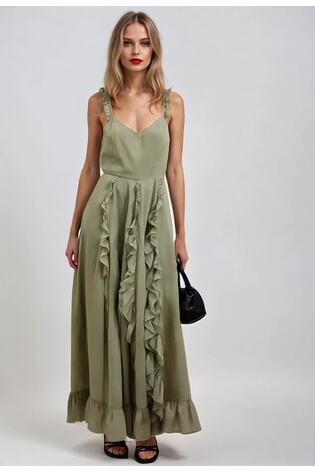 Religion Green Kate Maxi Dress With Frills And Spaghetti Straps - Image 2 of 7