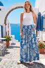 Roman Blue Printed Shirred Wide Leg Trousers - Image 2 of 5