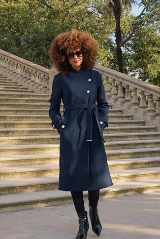 Sosandar Navy Petite Military Wrap Longline Coat - Image 2 of 6