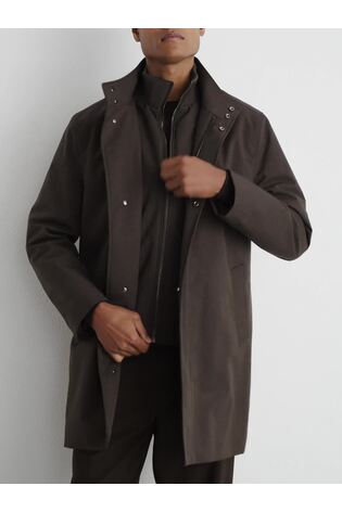 Reiss Dark Brown Flaye Hybrid Gilet-Insert Funnel-Neck Overcoat - Image 2 of 10