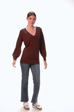 Roman Brown Plain V-Neck Stretch Jumper - Image 2 of 6
