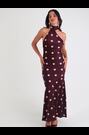 Amy Lynn Brown Baia Premium Satin Polka Dot Halter Maxi Dress - Image 2 of 9