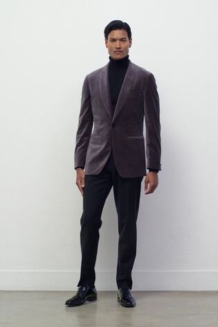 Single-Breasted Velvet Blazer Tailored-Fit in Grey - Image 2 of 9