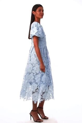 Roman Blue Premium Crochet Lace Midi Dress - Image 2 of 6