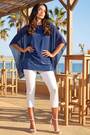 Roman Blue Sequin Hem Contrast Tunic Top - Image 2 of 7