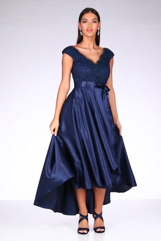 Buy Quiz Navy Lace Bardot Dip Hem Dress from Next Luxembourg