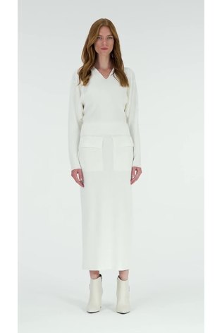 leem White Knitted Pencil Skirt - Image 2 of 6 leem White Knitted Pencil Skirt - Image 2 of 6