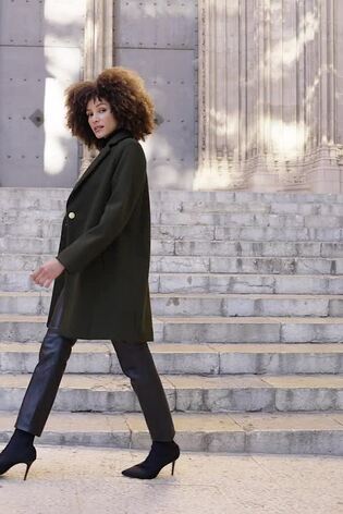 Sosandar Green Khaki Green Gold Button Detail Coat - Image 2 of 6