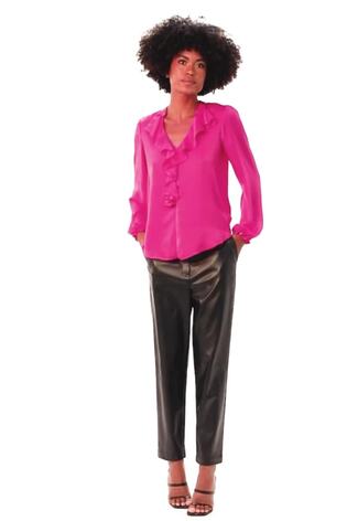 Roman Pink Satin Ruffle Neck Blouse - Image 2 of 6