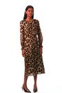 Roman Brown Animal Print Shirred Midi Dress - Image 2 of 6
