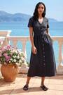 Roman Black Denim Button Through Midi 100% Cottton Dress - Image 2 of 5