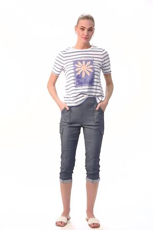 Roman Blue Cropped Cargo Bengaline Trousers - Image 2 of 5