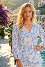 Roman Blue Floral Print Tie Neck Tunic Top - Image 2 of 5