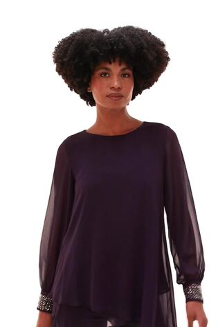 Roman Purple Embellished Detail Layered Tunic Top - Image 2 of 6