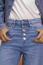Mid Wash Blue High Waisted Raw Hem Wide Leg Jeans - Image 2 of 7