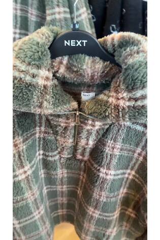 Green/Pink Check Borg Quarter Zip Fleece - Image 2 of 10