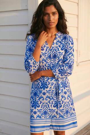 Roman Blue Abstract Border Print Shirt Dress - Image 2 of 5