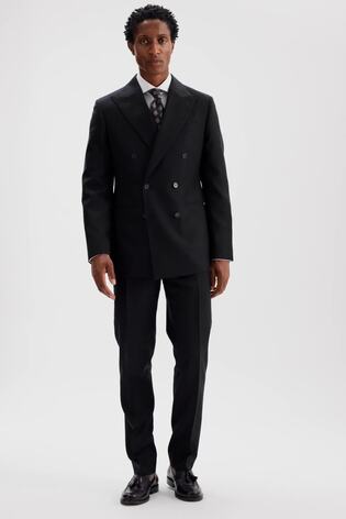 MOSS Navy Tailored Double Breasted Herringbone Suit Jacket - Image 2 of 6