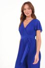 Quiz Blue Pleated Chiffon Jumpsuit with Belt Detail - Image 2 of 5